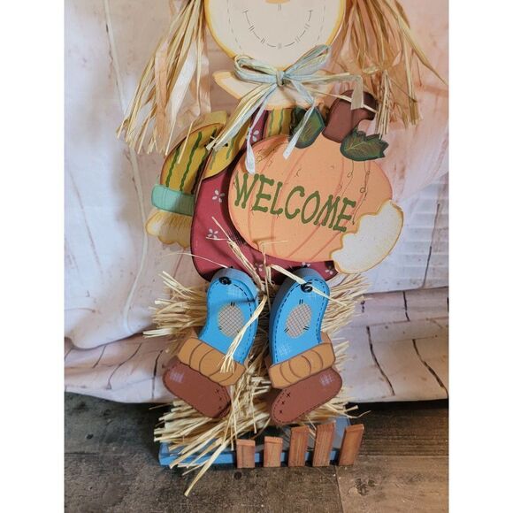 Wooden scarecrow welcome pumpkin Thanksgiving fall Decor figure - Picture 3 of 5